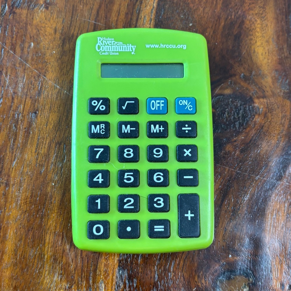 Hudson River Communityโ Credit Union Handheld Calculator Lime Green Portable